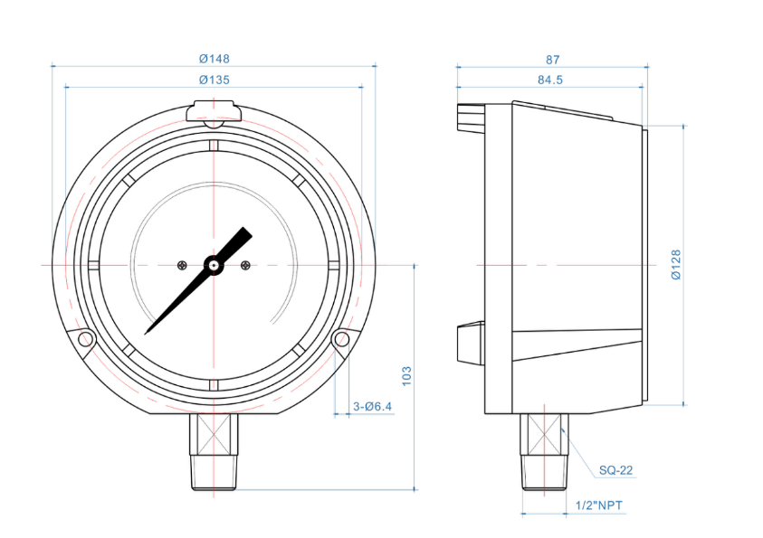 odm in line pressure gauge for fire hose